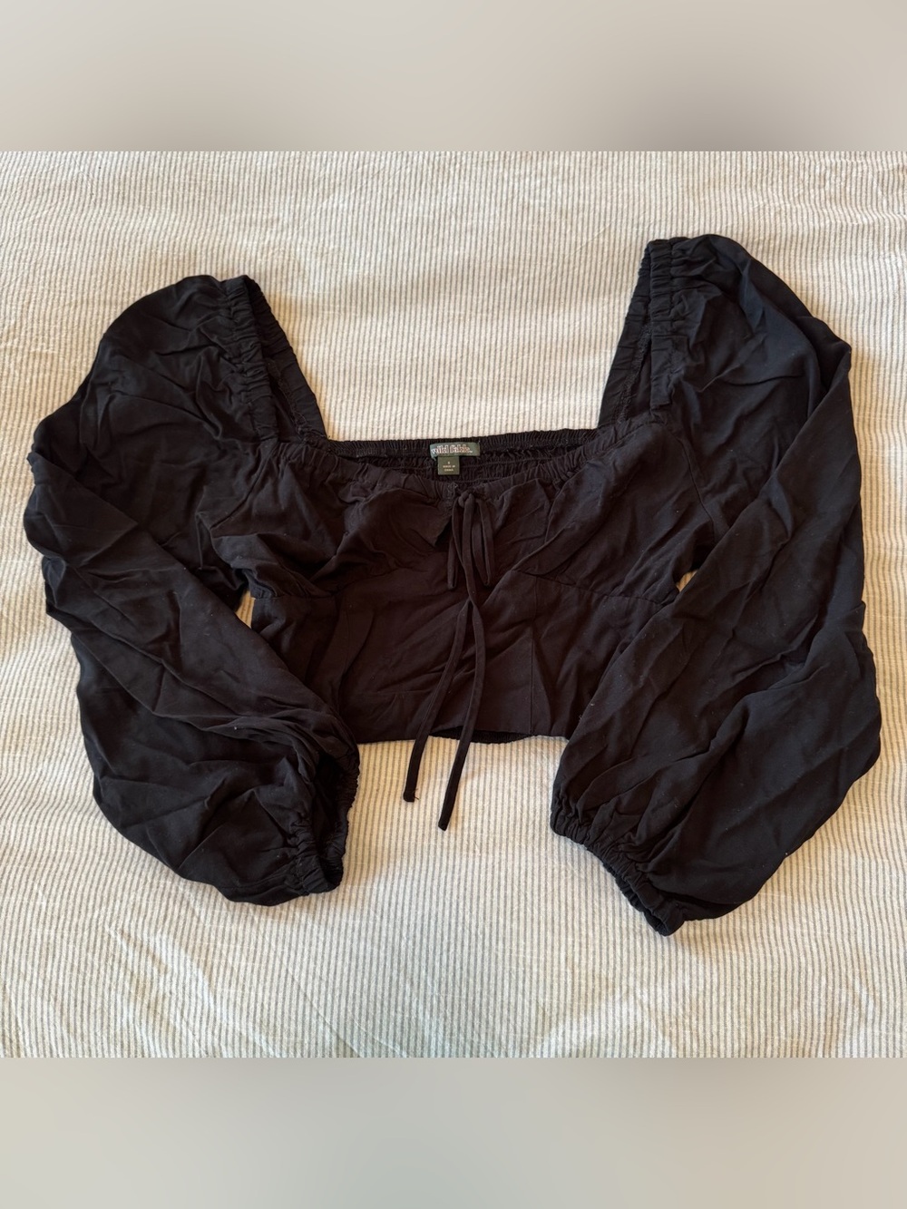 Wild Fable Black Peasant Long Sleeve Crop Top